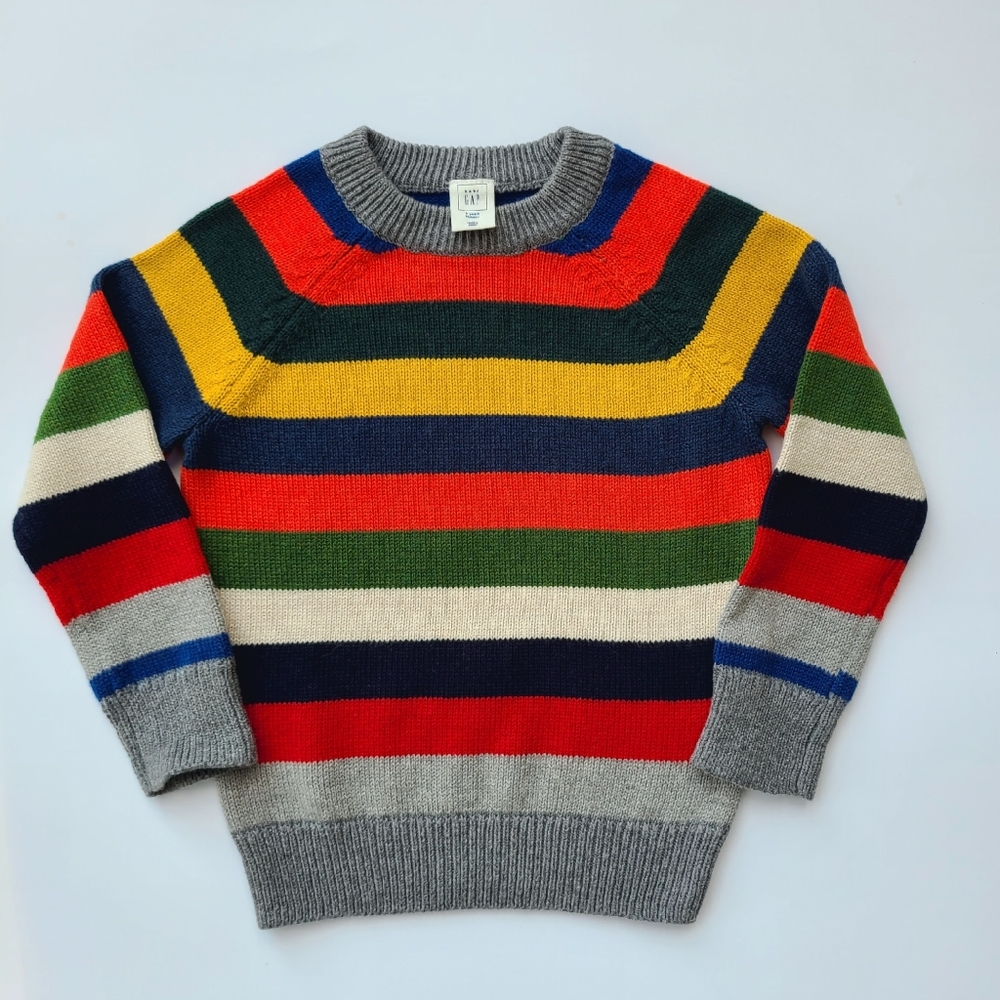 Baby GAP Toddler Boy Girl Stripe Crewneck Pullover Sweater Grey/ Multi 2T - Picture 1 of 7